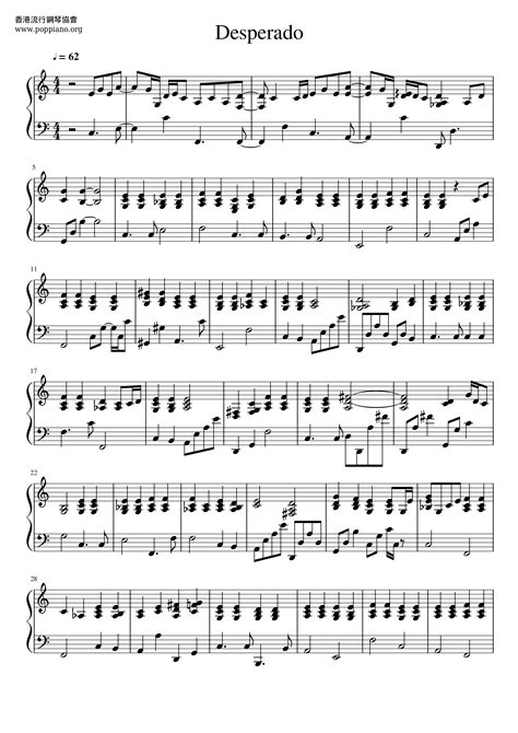 desperado eagles piano sheet music Desperado by eagles sheet music for easy piano at sheet music ...