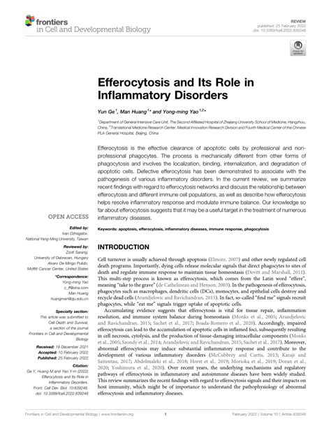 Pdf Efferocytosis And Its Role In Inflammatory Disorders