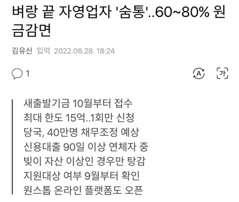 벼랑 끝 자영업자 숨통60~80 원금감면 오픈이슈갤러리 인벤