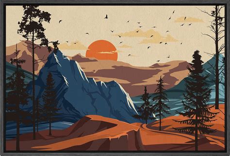 Amazon Signford Framed Canvas Print Wall Art Mountain Wirth Red