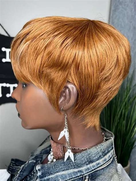 Highlight Synthetic Wigs Short Straight Pixie Cut Hair Bob Wig Honey