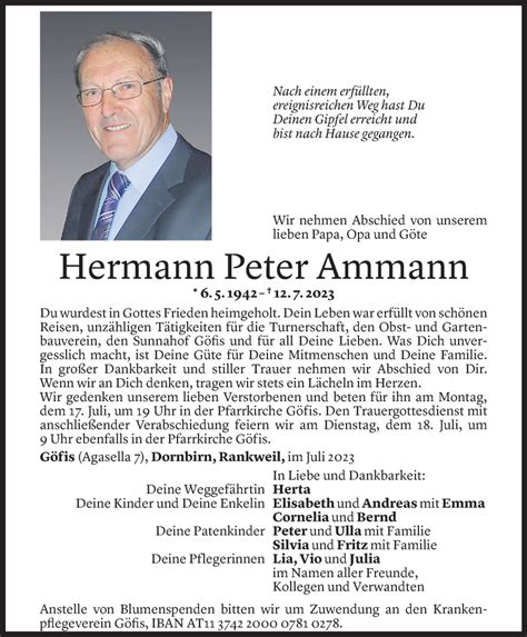 Todesanzeigen Von Hermann Peter Ammann Todesanzeigen Vorarlberger