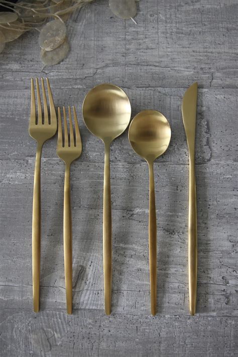 Piece Matt Gold Cutlery Set For People Etsy Uk