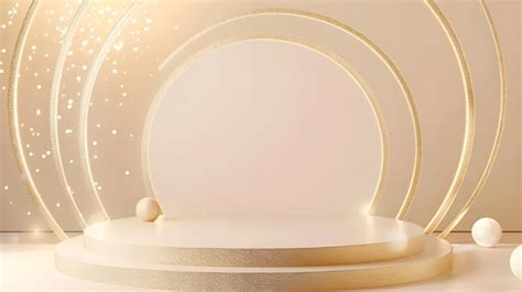 Product Display Podium With Golden Curve Line Element And Decoration