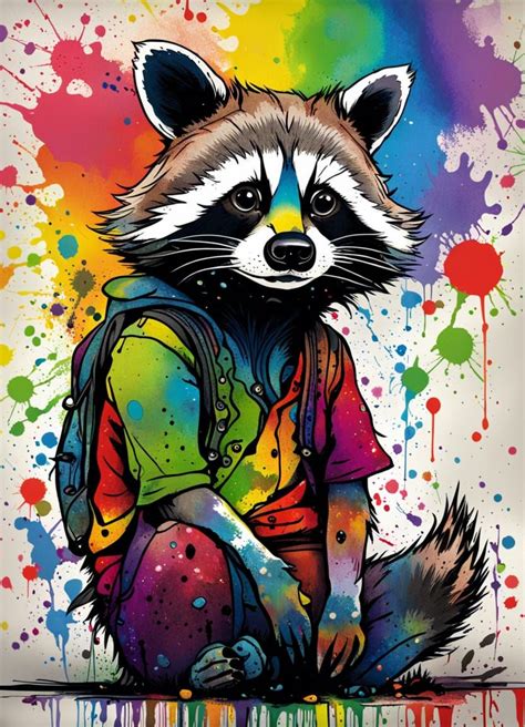 Hip Rainbow Splatter Raccoons V2 Ai Generated Artwork Nightcafe Creator