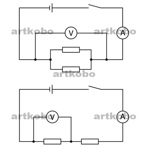 Web教材イラスト図版工房 Rcm電流計と電圧計のつなぎ方の回路図2