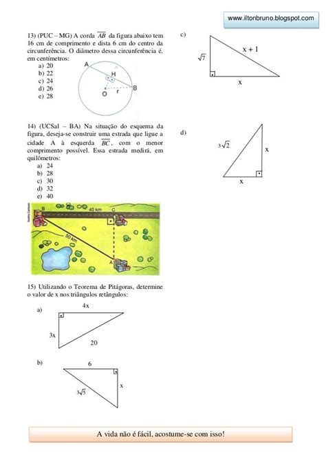 Lista De Exercícios 9º Ano Relações Métricas No Triângulo Retângul…