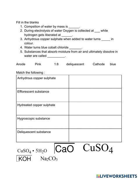 Chemistry Water Online Exercise For Live Worksheets Worksheets