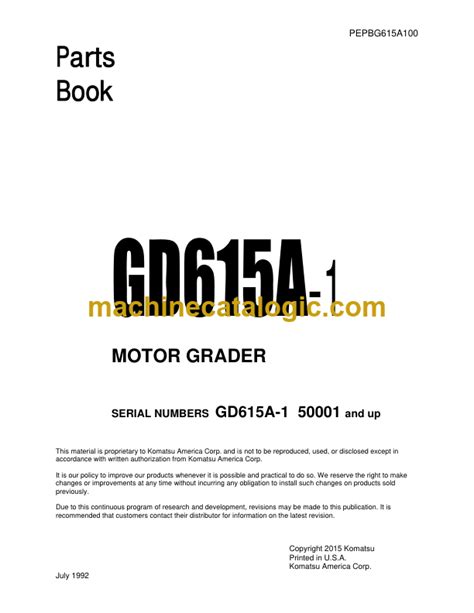 Komatsu Gd A Motor Grader Parts Book Machine Catalogic