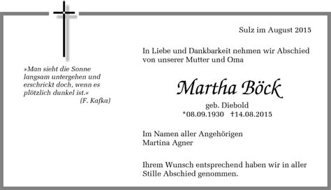 Traueranzeigen von Martha Böck Schwarzwälder Bote Trauer