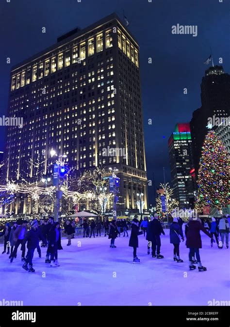 Ice Rink At Campus Martius Park Downtown Detroit Michigan USA Stock