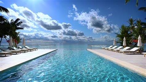 Luxury Hotel Pool Deck With Tropical Sea Views Photoreal Architectural