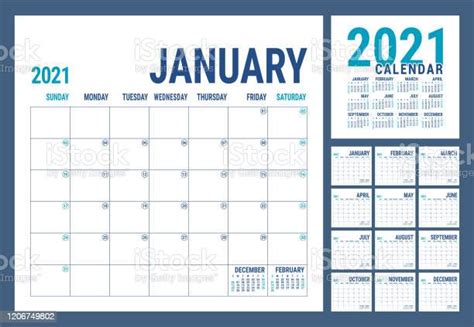 Calendar 2021 English Calender Template Vector Square Grid Office