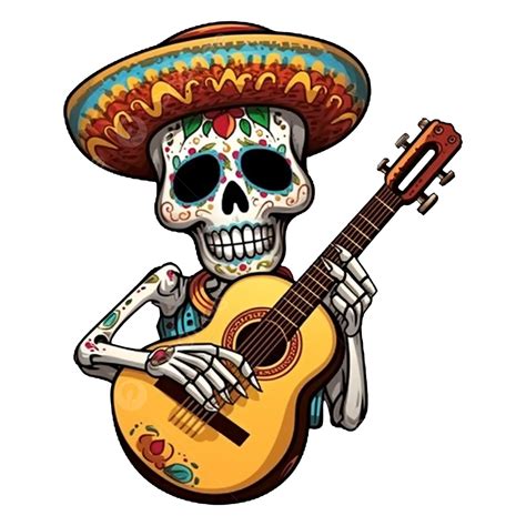 Mexican Day Of The Dead Skull Playing Guitar Pattern Mexico Day Of The