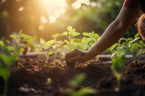 People Planting Trees In Community Garden Generative Ai Stock