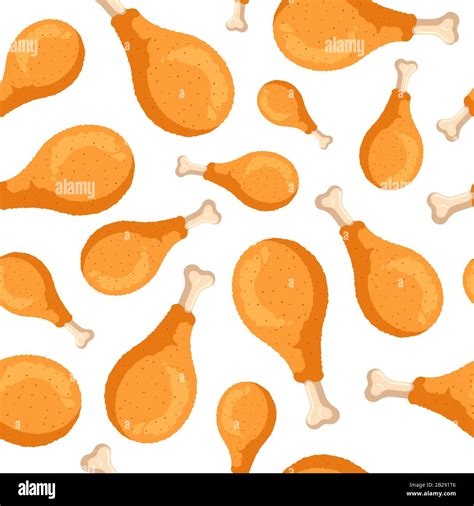 Fried Crispy Chicken Legs Seamless Pattern Cartoon Fast Food