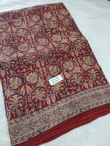 Kalamkari Cotton Hand Block Printed Sarees M With Blouse Piece