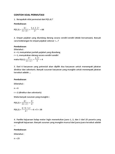 Contoh Soal Permutasi Dan Kombinasi Pdf