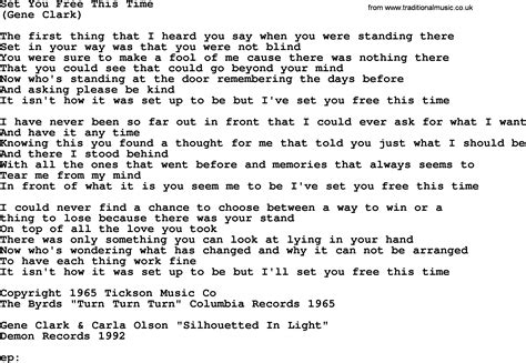 Set You Free This Time By The Byrds Lyrics With Pdf