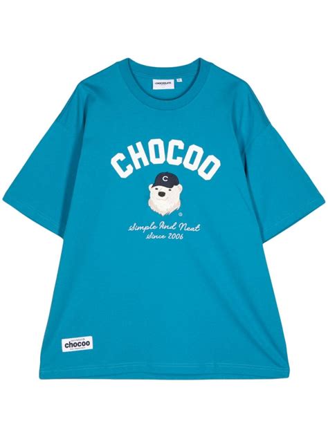 CHOCOOLATE Logo Print Cotton T Shirt Blue FARFETCH UK