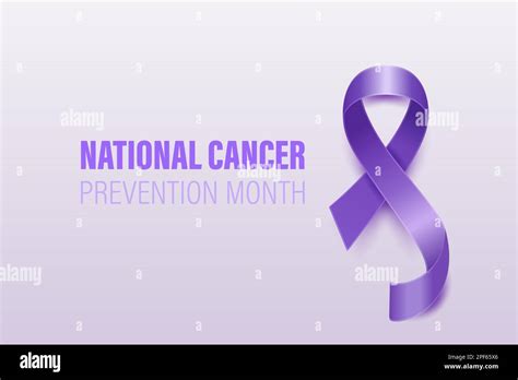 National Cancer Prevention Month Banner, Card, Placard with Vector 3d Realistic Lavender Ribbon ...