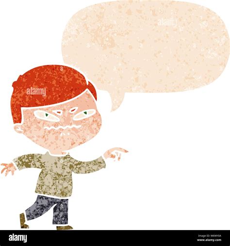 Cartoon Angry Man Pointing With Speech Bubble In Grunge Distressed