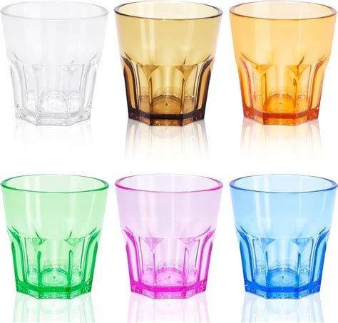 Plastic Drinking Glasses Set Of 6 Unbreakable Coloured Water Tumbler