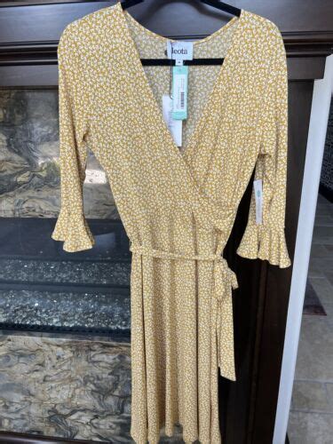 Nwt Leota By Stitch Fix Ryann Faux Wrap Knit Dress Yellow Womens Size