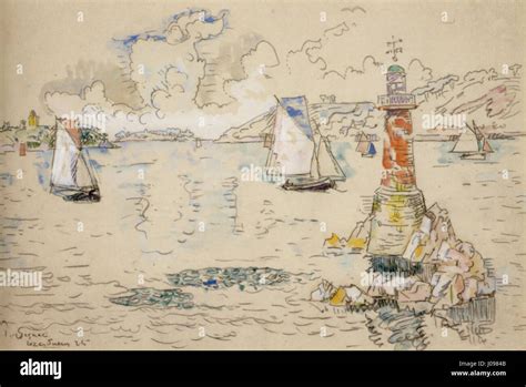 Paul Signac Lézardrieux Watercolor Over Conté Crayon 1925 Stock