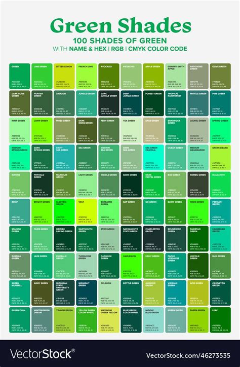 Green Tone Color Shade Background With Code And Name Illustration