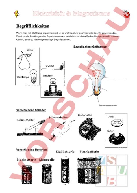 Arbeitsblatt Elektrizität Begrifflichkeiten Physik Elektrizität
