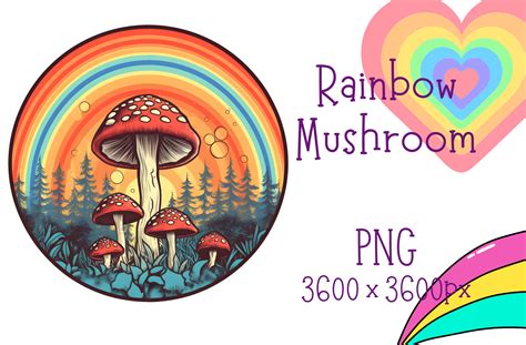 Retro Mushroom And Rainbow Circle Graphic By StudioPopsicle Creative