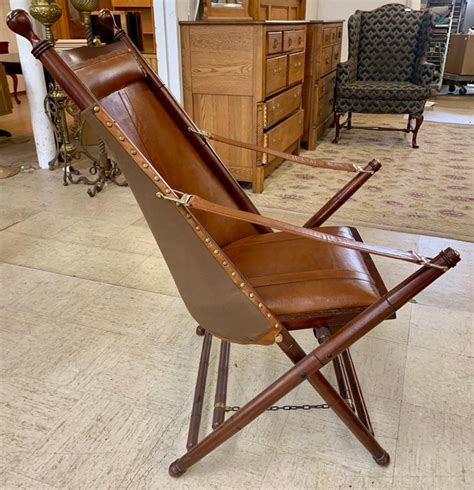 Pair Of Brown Leather Campaign Folding Chairs By Palecek At 1stdibs