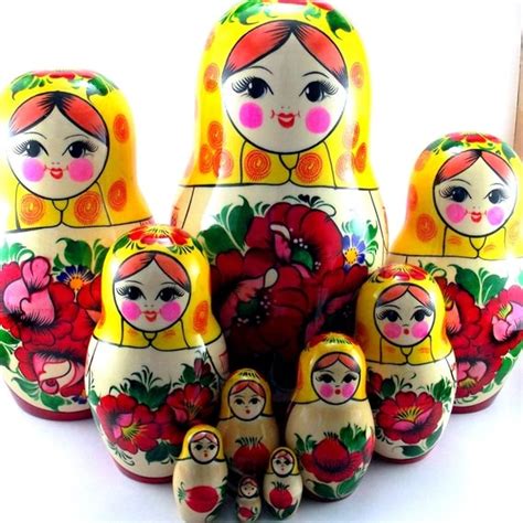 Nesting Dolls 10 Pcs Russian Matryoshka Babushka Doll For Kids