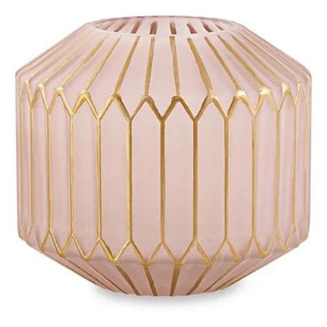 Vaso Planta Decorativo Nude E Dourado Em Vidro 19x18cm Parcelamento Sem Juros