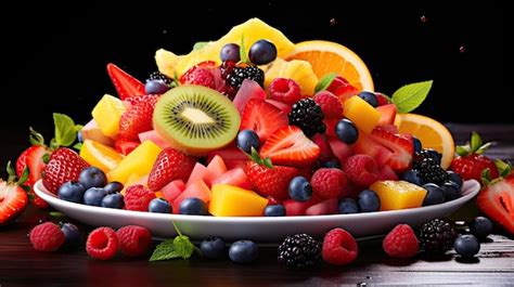 Premium AI Image Food Fruit Salad Closeup Colorful Featuring Variety