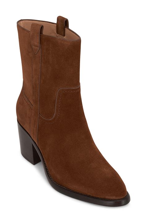 Veronica Beard Carmen Cedar Suede Western Ankle Boot 70mm