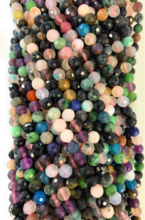 6mm Mix Natural Faceted Gemstone round beads 15 inch strand Etsy España