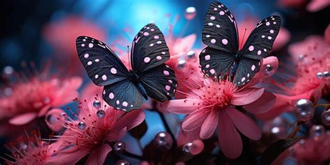 Premium Photo Banner Close Up Of An Black Butterfly On A Pink Flowers Sunlight Close