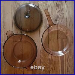 Vision Ware Vintage Corning Pyrex Amber Glass Cookware Pc Set Usa