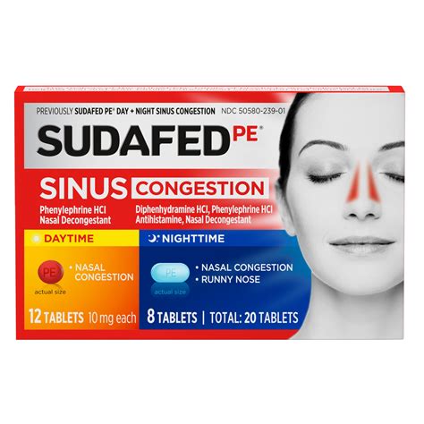 Sudafed PE Day Night Maximum Strength Sinus Decongestant 20 Ct