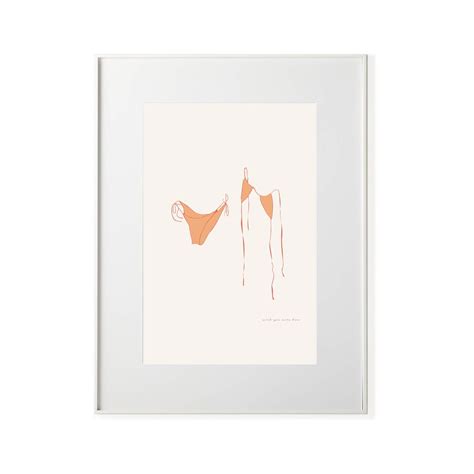Skinny Dip Citrus Bikini Line Drawing On Tea Background Line Drawing Art Print Beach Print