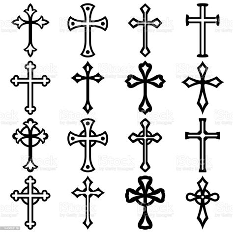 Set Of Christian Cross Isolated On White Background Stock Illustration