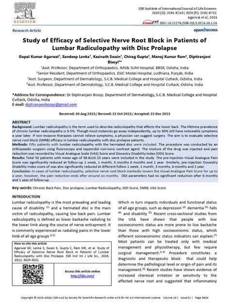 Study Efficacy Selective Nerve Root Block Patients Lumbar Radiculopathy ...