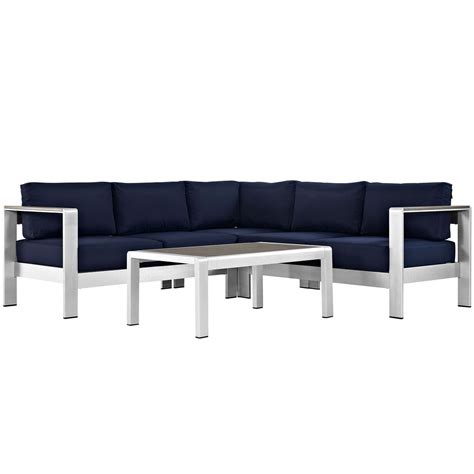 Modway Harmony 6 Piece Outdoor Patio Aluminum Sectional Sofa Set Whit