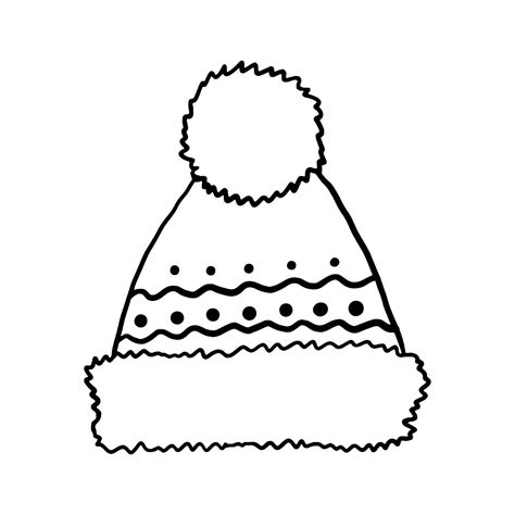 Winter Hat Icon With Pompom Doodle Style Vector Knitted Wool Cap With Pompom Isolated On White