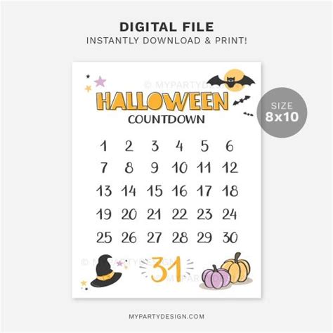 Halloween Countdown Calendar Printable Pdf My Party Design