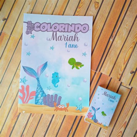 Kit 10 Revista De Colorir Personalizado Cauda De Sereia Aquarela