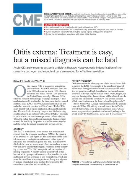 PDF Otitis Externa Treatment Is Easy But A Missed Diagnosis Can Be