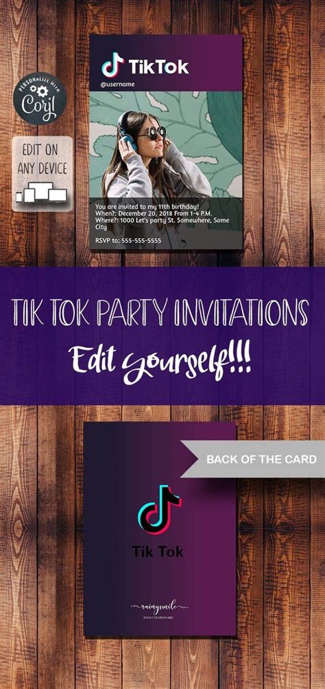 Tik Tok Printable Invitation Musically Invites Digital File By Rainysmile Printable